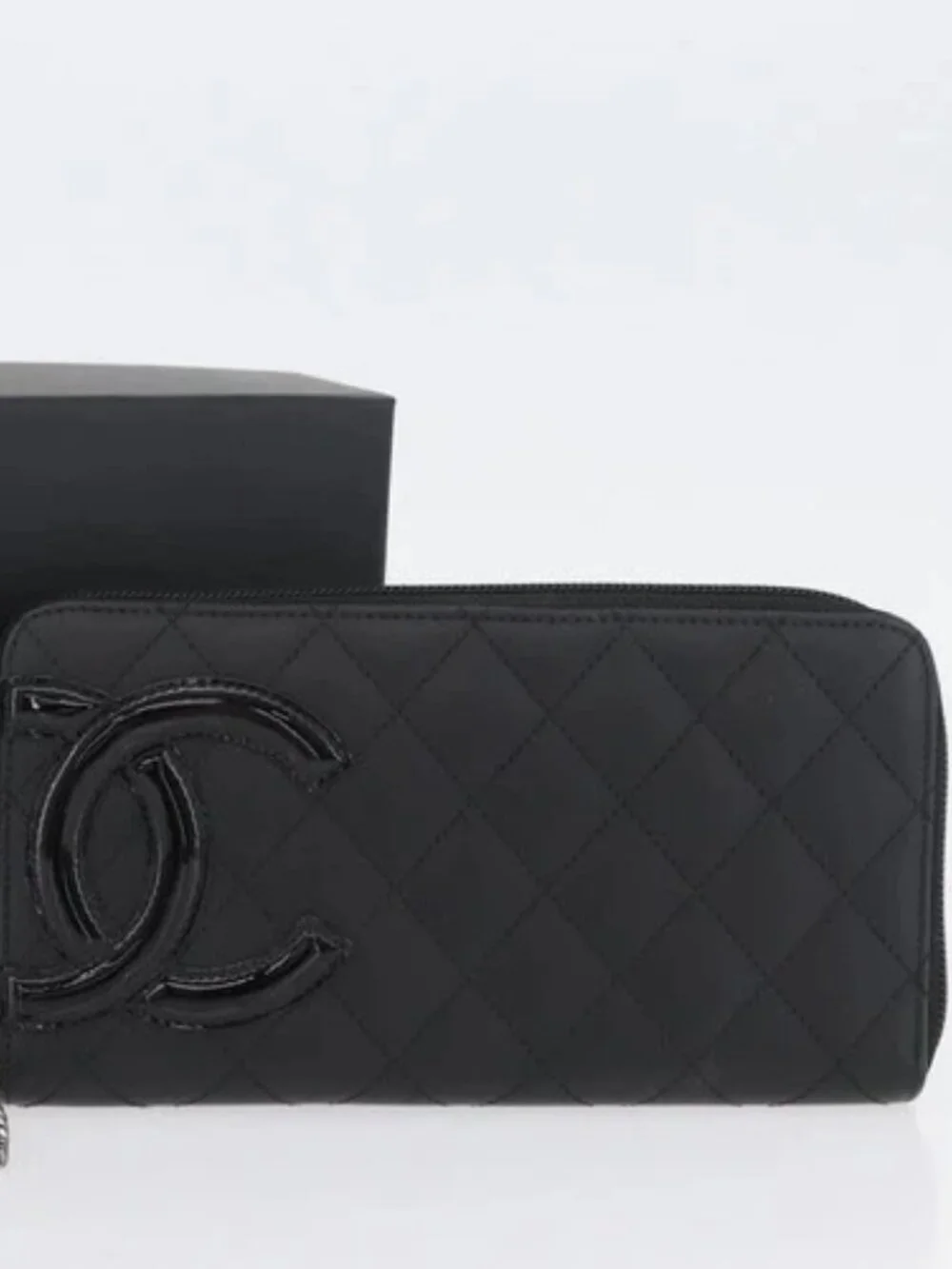 CHANEL Matelasse Cambon Line Long Wallet Leather Black Silver CC Auth 172434SAV